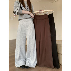 批发实拍!新款加绒高腰个性卫裤阔腿裤女腰头可折叠