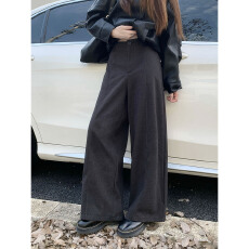 批发实拍!2025冬季新款呢子休闲阔腿裤子小个子休闲裤女