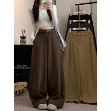 批发2025新款呢子休闲阔腿裤子女宽松卷边<b class='q'>休闲裤</b>女