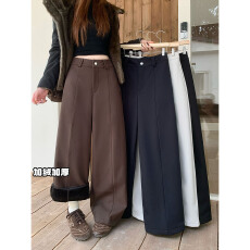 批发实拍！加绒加厚休闲阔腿裤子女宽松休闲西裤女