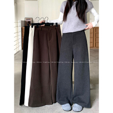 批发实拍!新款呢子休闲阔腿裤子女宽松小个子休闲裤女
