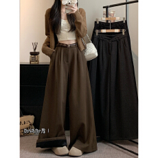 批发2025新款呢子<b class='q'>休闲</b>阔腿裤子女宽松<b class='q'>休闲</b>裤女