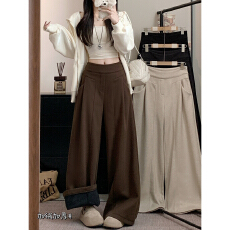 批发实拍！新款设计感呢子阔腿裤女垂感宽松加绒休闲裤子