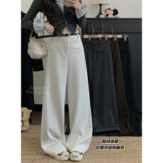 批发2025加绒新款呢子休闲阔腿裤子女宽松<b class='q'>休闲裤</b>女