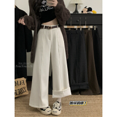 批发实拍!2025新款加绒呢子休闲阔腿裤子女宽松九分裤女