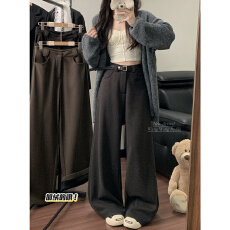 批发<b class='q'>冬</b>季新款加绒呢子休闲阔腿裤子女宽松休闲裤女