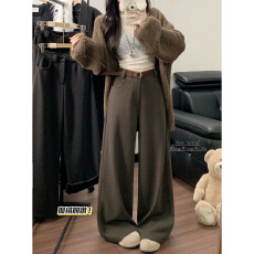 批发<b class='q'>冬</b>季新款加绒呢子休闲阔腿裤子女宽松休闲裤女