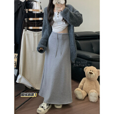 批发加绒<b class='q'>半身裙</b>女休闲百搭显瘦后开叉直筒中长裙