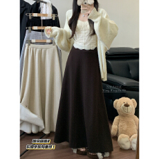 批发实拍！新款加绒裙子女松紧腰休闲百搭显瘦直筒中长裙