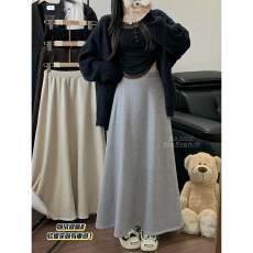 批发实拍！新款加绒裙子女松紧腰休闲百搭显瘦直筒中长裙