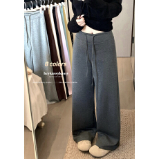 批发实拍！2026春季新款阔腿裤抽绳系带休闲宽松简约裤子女