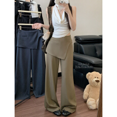 批发2026新款慵懒风拉链阔腿<b class='q'>裤</b><b class='q'>休闲</b><b class='q'>宽松</b>假两件直筒<b class='q'>裤</b>女