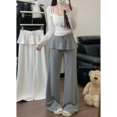 批发实拍！铜氨丝面料新款慵懒风阔腿裤休闲宽松假两件直筒裤女