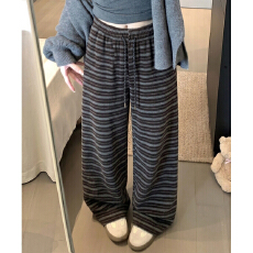 批发2026慵懒风条纹抽绳阔腿裤<b class='q'>休闲</b>宽松裤子女
