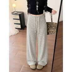 批发2026慵懒风两穿条纹抽绳<b class='q'>阔腿裤</b>休闲宽松直筒裤女