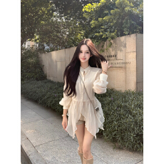 批发实拍实价仙气飘逸微透视若隐若现不规则下摆衬衫