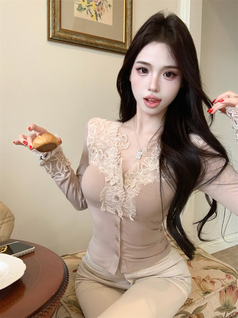 娇柔欲系姐感重工蕾丝纯欲拼接打底衫女 服裝批發女裝批發服飾貨源