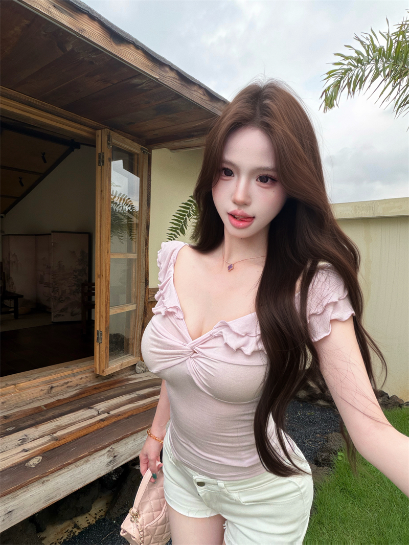 실사 정가 오프숄더 티셔츠 여성 봄 미니멀리즘 몸매 가꾸기 슬림해 보이는 다용도 맨위