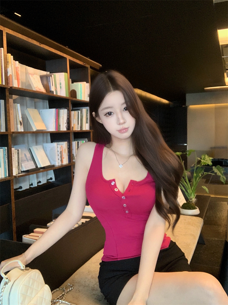 실사 정가 핫걸 작은 V넥 캐미솔 여름 외출용 몸매 가꾸기 니트 맨위