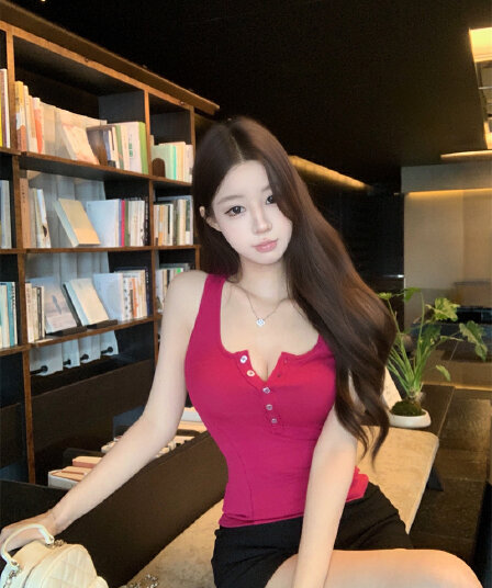 실사 정가 핫걸 작은 V넥 캐미솔 여름 외출용 몸매 가꾸기 니트 맨위