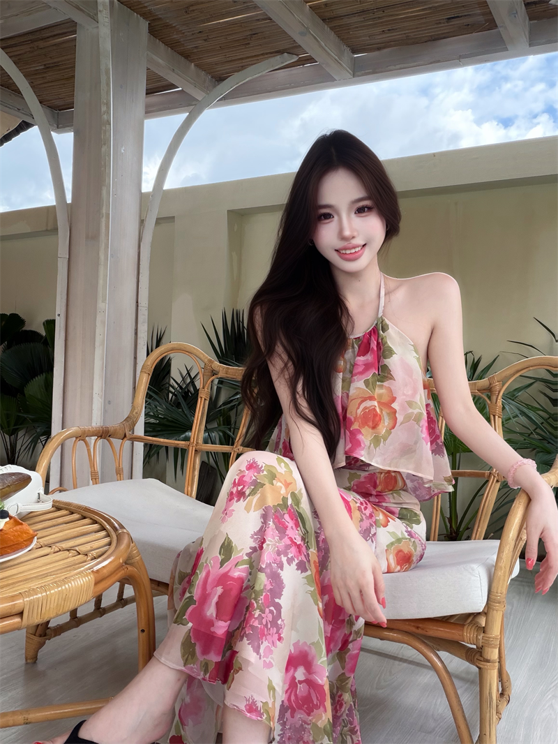 실사 정가 프랑스식 휴가 인어 꼬리 여성 드레스 여름 행침 목 오프숄더 민소매 허리 수축 롱 코트 치마