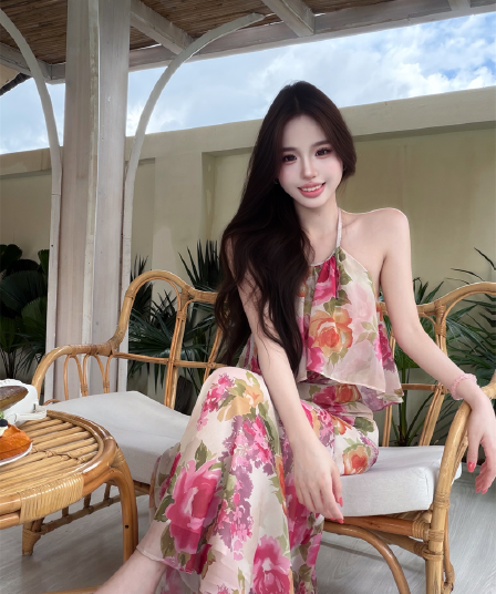 실사 정가 프랑스식 휴가 인어 꼬리 여성 드레스 여름 행침 목 오프숄더 민소매 허리 수축 롱 코트 치마