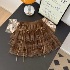 批发2025早秋新款韩系气质甜美减龄蕾丝拼接半身<b class='q'>短裙</b>女高腰显瘦A字裙