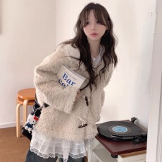 批发韩国<b class='q'>东大门</b><b class='q'>代购</b> 2025新款韩版chic甜美连帽羊羔毛外套皮毛一体