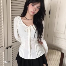 批发韩国东大门代购 2026新款韩版百搭系带收腰<b class='q'>衬衣</b>女