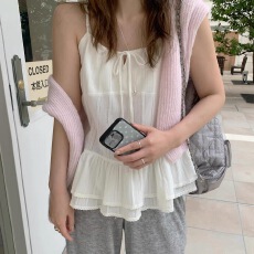 批发韩国东大门 2026新款韩版百搭背心吊带上衣叠穿系带花边女