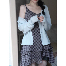 批发韩国<b class='q'>东大门</b> 2026新款韩版不规则格纹吊带<b class='q'>连衣裙</b>