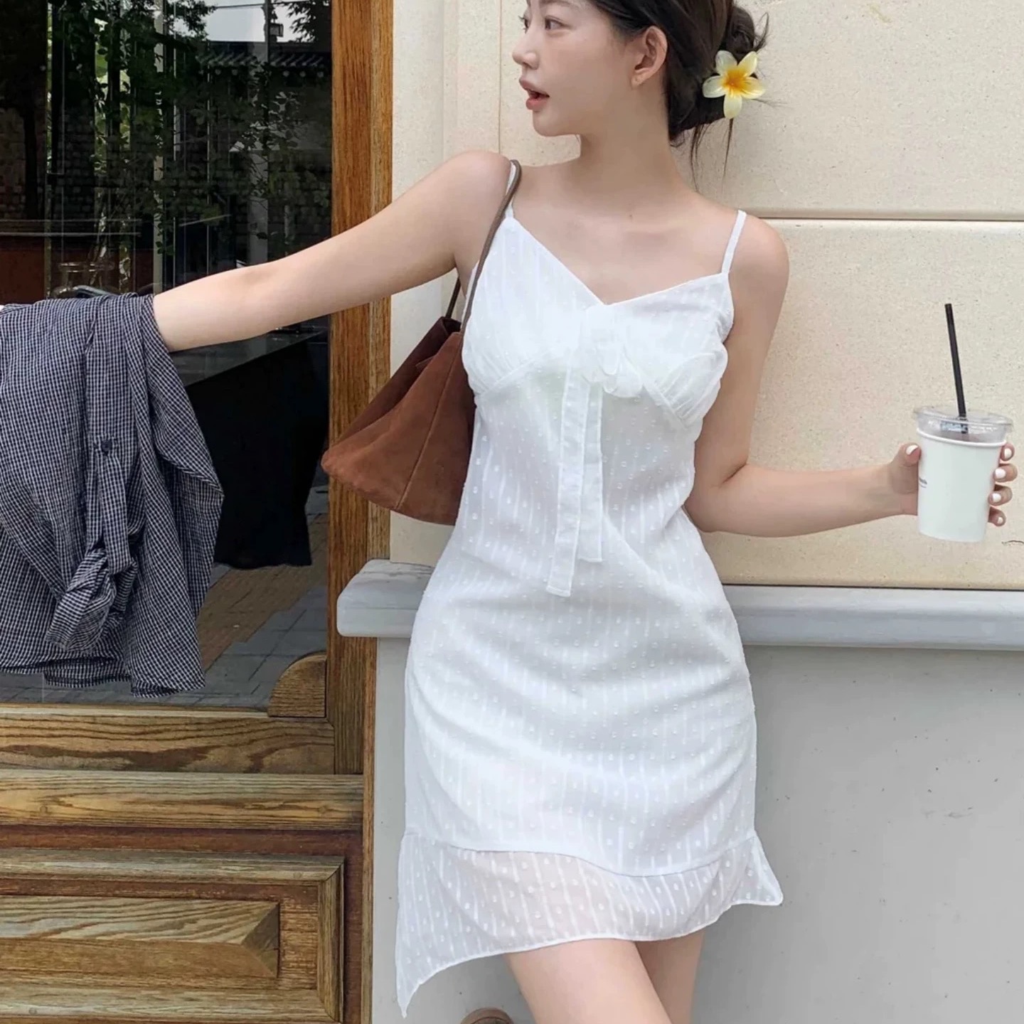 한국 동대문 2026 새로운 한국 스타일 프랑스식 불규칙 드레스 슬립 여성