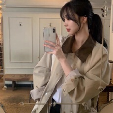批发已入库 韩国东大门2026新款韩版百搭收腰拼色风衣外套女