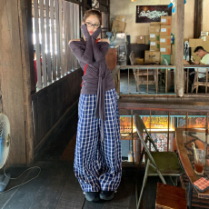 批发2026年春<b class='q'>夏</b>季新款格子休闲裤女韩版高腰单排扣宽松慵懒阔腿拖地裤