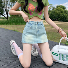 批发高腰牛仔半身裙女夏季新款复古做旧百搭辣妹宽松A字裤裙短裤热裤