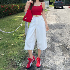 批发白色牛仔裤女夏季新款2026年美式高腰宽松百搭休闲阔腿中裤七分裤