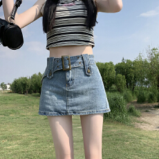 批发复古牛仔<b class='q'>半身裙</b>女夏季<b class='q'>新款</b>高腰辣妹设计感防走光显瘦包臀A字短裙