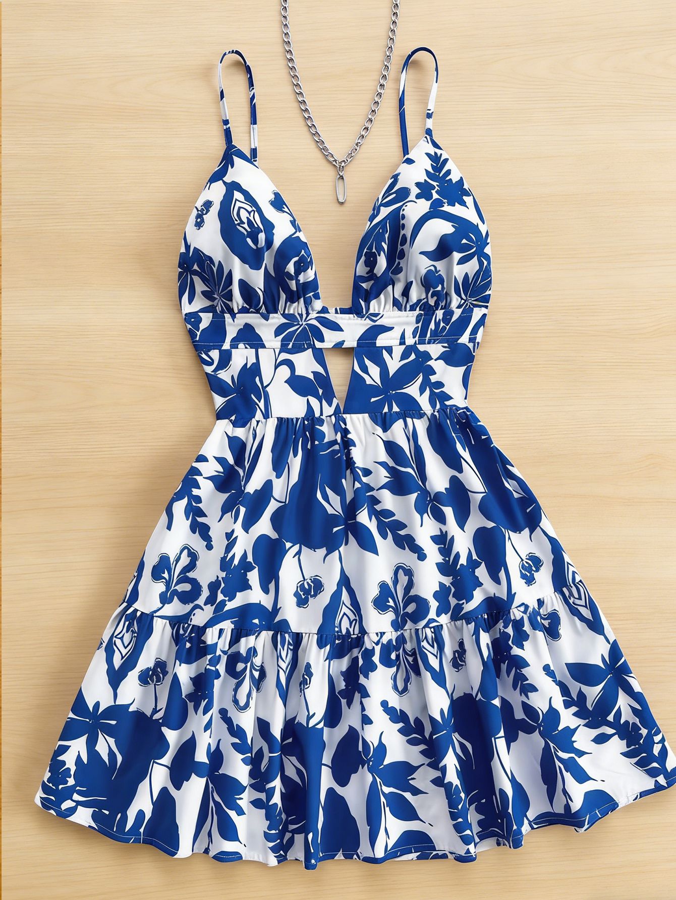 유럽과 미국 스타일 슬립 뒤로 레이스업 허리 수축 밴딩 백리스 꽃 프린트 해변가 해변 휴가 드레스