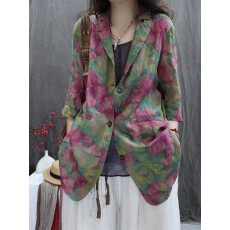 批发棉麻女装2025<b class='q'>夏</b>季新款印花复古宽松个性洋气休闲百搭长袖西服