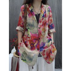 批发棉麻女装2025<b class='q'>夏</b>季新款印花复古宽松个性洋气休闲百搭长袖西服