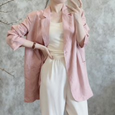 批发棉麻西装外套女2025<b class='q'>夏</b>季新款韩版设计感休闲宽松亚麻西服长袖上衣