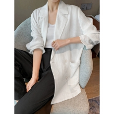 批发白色亚麻小<b class='q'>西装</b>外套女高级感薄款春秋宽松休闲西服防晒<b class='q'>棉麻</b>料上衣