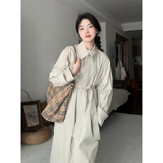 批发实拍 风衣外套女中长款2025<b class='q'>春</b>秋新款高级感韩系简约宽松休闲大衣