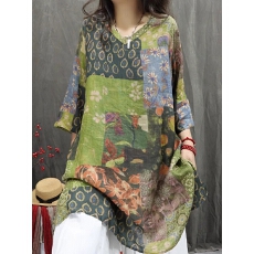 批发2025夏季新款复古<b class='q'>休闲</b>百搭设计款印花苎麻长款袍子