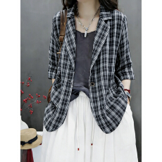 批发2026文艺清新宽松短款纹理格子一粒扣<b class='q'>小西装</b>百搭小外套