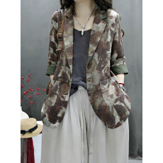 批发2026复古怀旧宽松短款印花一粒扣小西装<b class='q'>百搭</b>小外套