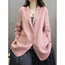 批发棉麻西装<b class='q'>外套</b>女2026夏季新款韩版设计感休闲宽松亚麻西服长袖上衣