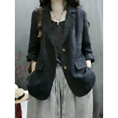 批发春夏新款休闲百搭轻薄单层棉麻清新文艺风西服女