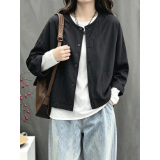 批发春秋外套<b class='q'>女</b>宽松百搭休闲夹克外搭短款<b class='q'>上衣</b>初秋薄款纯色长袖开衫