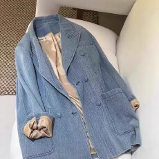 批发早秋新款独特超好看高级感复古休闲宽松蓝色西装<b class='q'>牛仔</b>外套女小个子